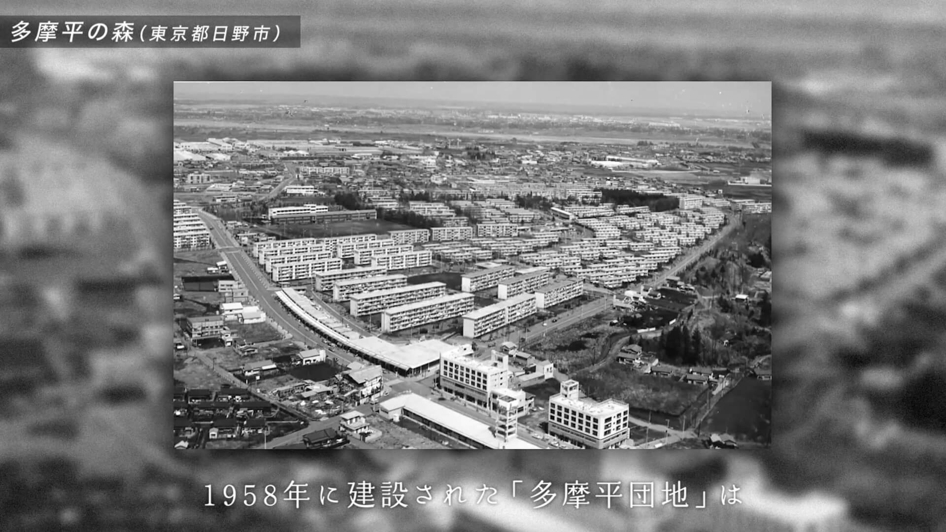 ロング版で使用した、建設当時の多摩平団地を上空から撮った白黒写真
